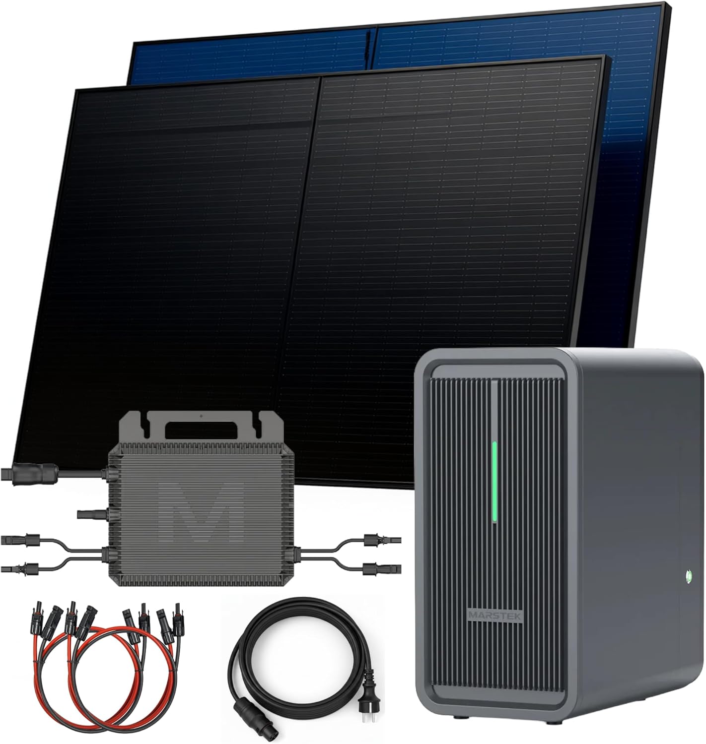 SUNNIVA® 1000W Balkonkraftwerk mit 2,24 kWh Speicher MARSTEK B2500-D, BIFAZIAL FULLBLACK komplett Steckdose, PV Solaranlage Komplettset mit Solarspeicher, 2x 500W N-Type Glas-Glas Bifacial Module