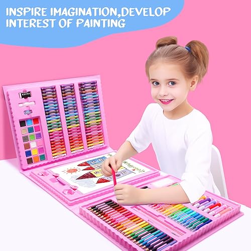 Miniatura 21 de homicozy Suministros de arte para niños de 4 a 12 años, juegos de dibujo de sirena, kits de colorear con caballete triple de doble cara, crayón