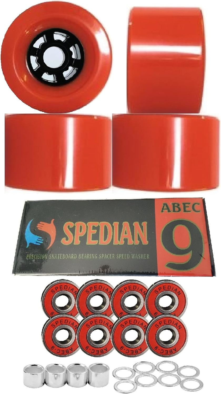 Spedian 97mm Red Longboard Wheel with Abec9 Bearing,Spacer