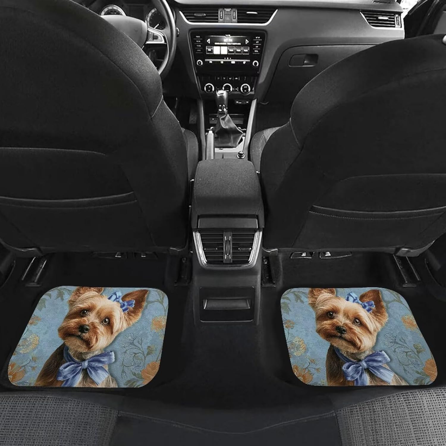 Amzbeauty Yorkshire Terrier Floor Mats for Cars 2 Front & 2 Rear Carpet Mats All Weather Universal Automotive Foot Pads Fit SUV Trucks