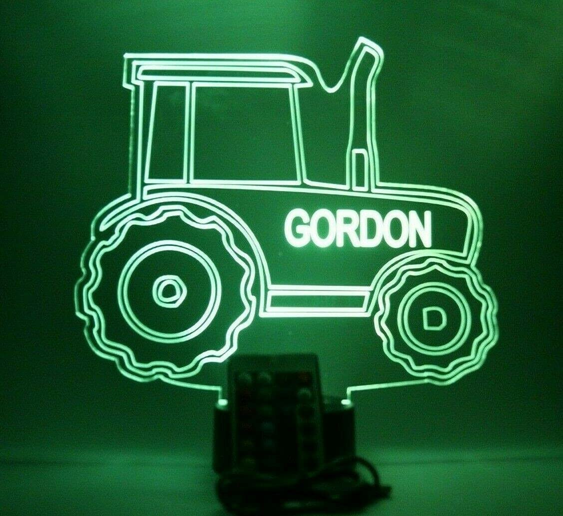 Tractor Shape Design Engraved Captivating Handmade Personalized Farm Construction Hauling Pulling Farming Tractor Night Light Up Table Lamp LED - It's WOW, 16 Color Changing Options With Remote