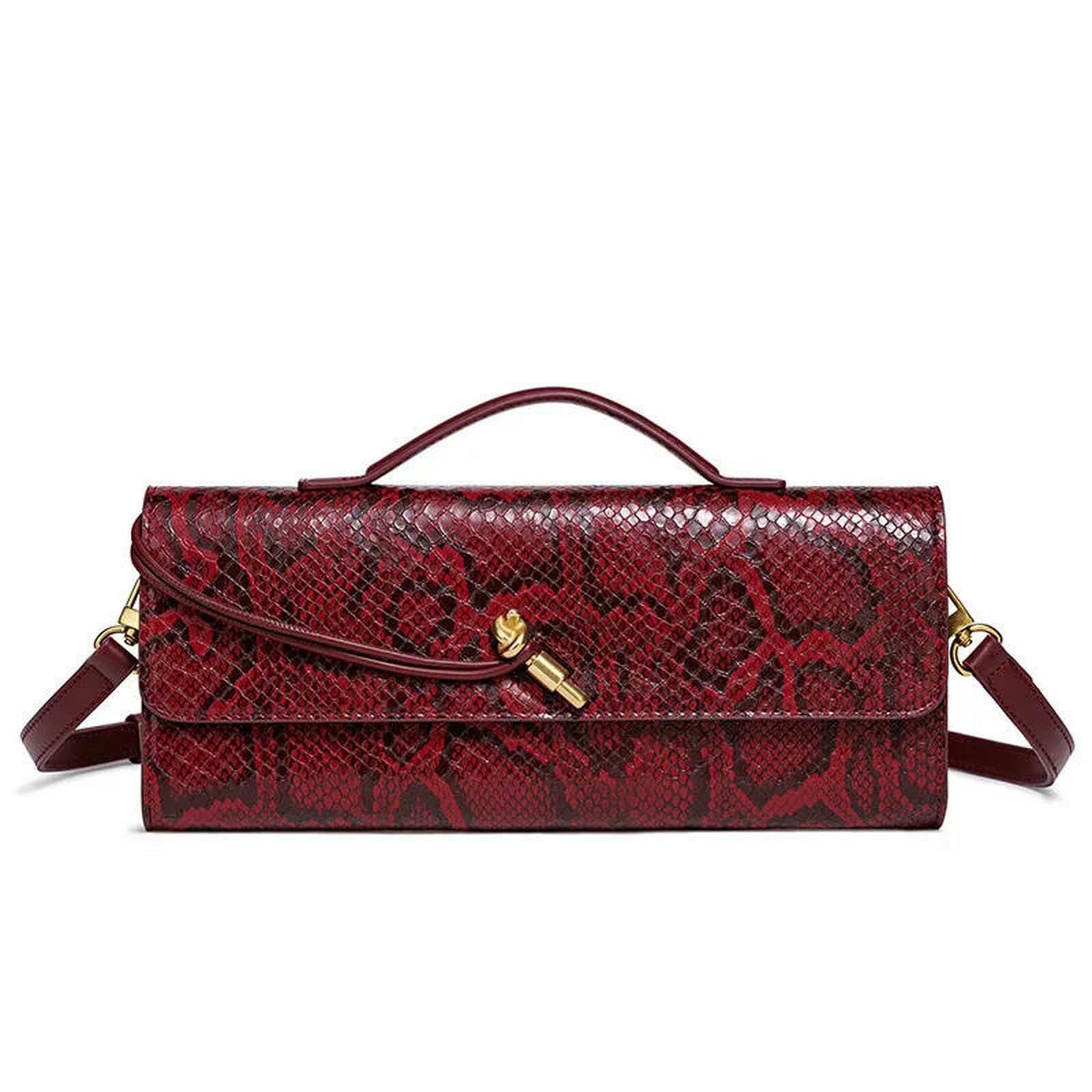 Borsa a Mano Donna Orizzontale da Donna, Pochette Versatile, Feste Serali, Tracolla Spalla, Fisarmonica-Rosso Scuro