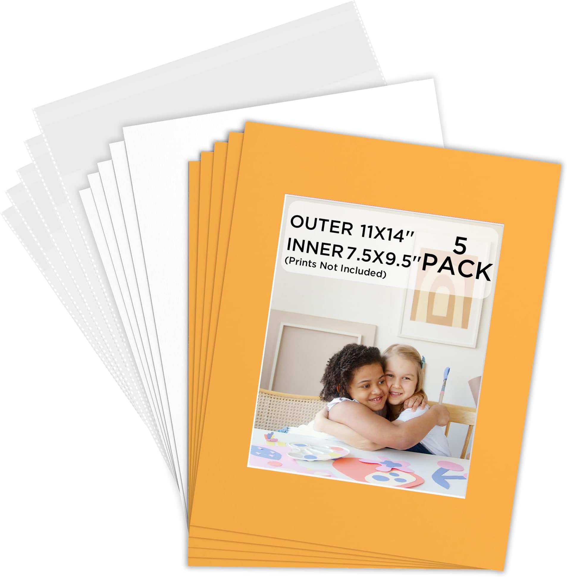 eletecpro5 Pack Acid-Free Picture Mats Set, 11x14 Inch Core Bevel Cut Mats, Backing Boards, Clear Bags for Framing 8x10 Inch Photos, Artwork, Prints, Display and Preserve Cherished Pictures