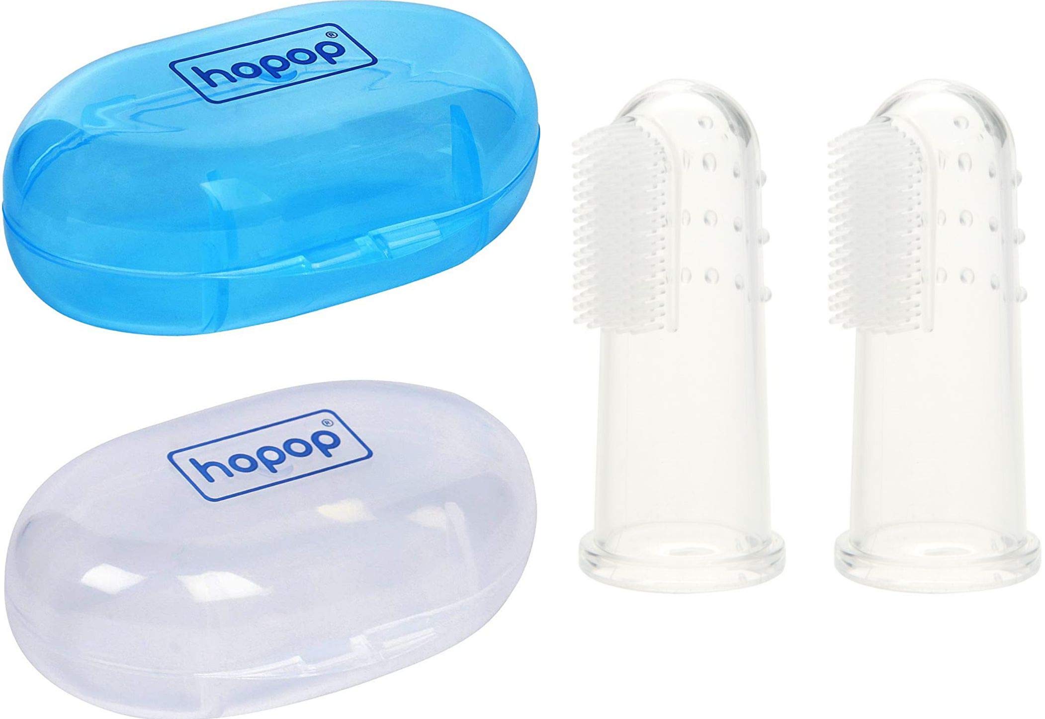 HopopSilicone Finger Brush with Case (Blue & Transparent)