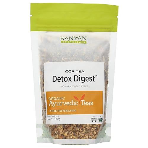 Banyan Botanicals Detox Digest CCF Tea - Té orgánico de jengibre de cúrcuma - Té ayurvédico para digestión y limpieza - 6 onzas - Té de hojas