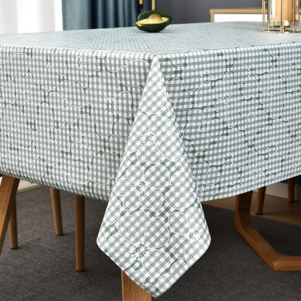 Plastic Table Cloth Rectangle Table Green Vinyl Tablecloth Waterproof Wipeable Oilcloth Tablecloths for Outdoor Picnic Table Cover (54'' x 108'', Green)