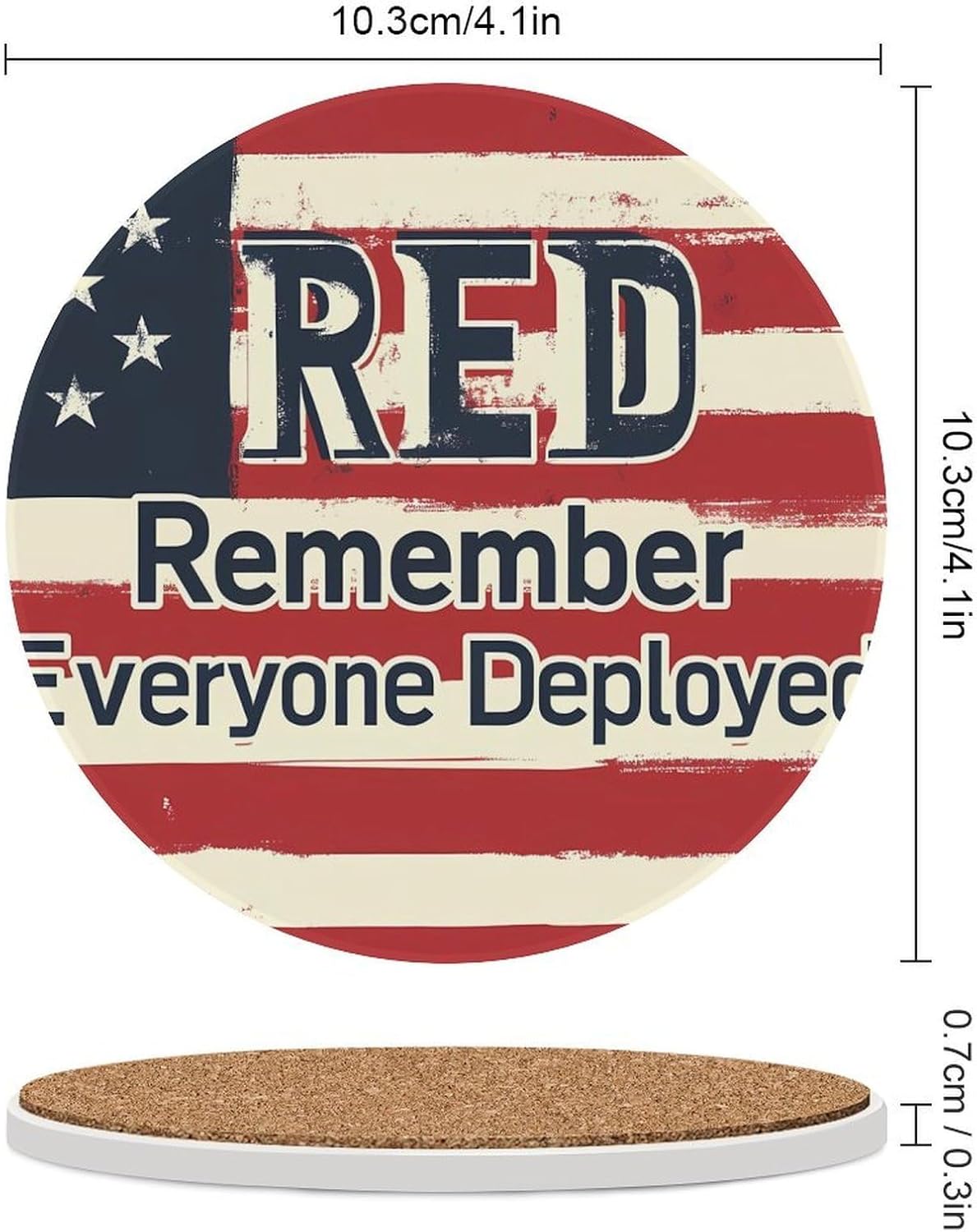 Remember Everyone Deployed Round Ceramic Coasters for Drinks Absorbent Cup Holder Tabletop Protector with Cork Base