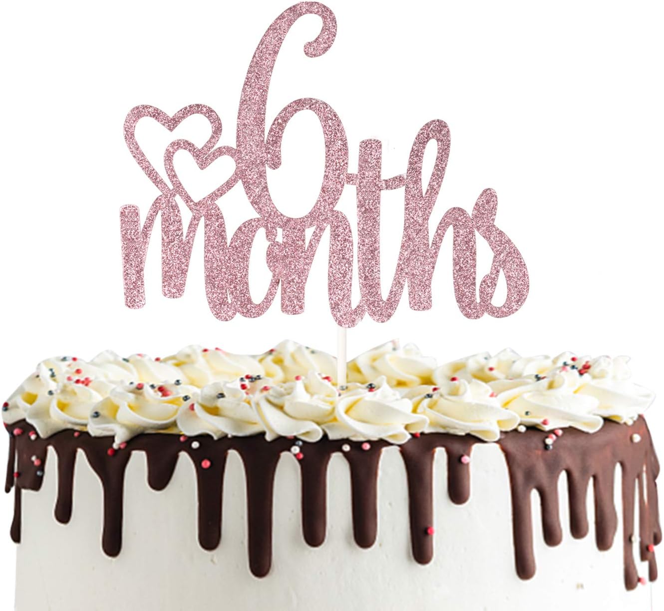 6 Months Half Birthday Cake Topper Double Sided Rose Gold Glitter 1/2 Birthday Baby Shower Party Decorations