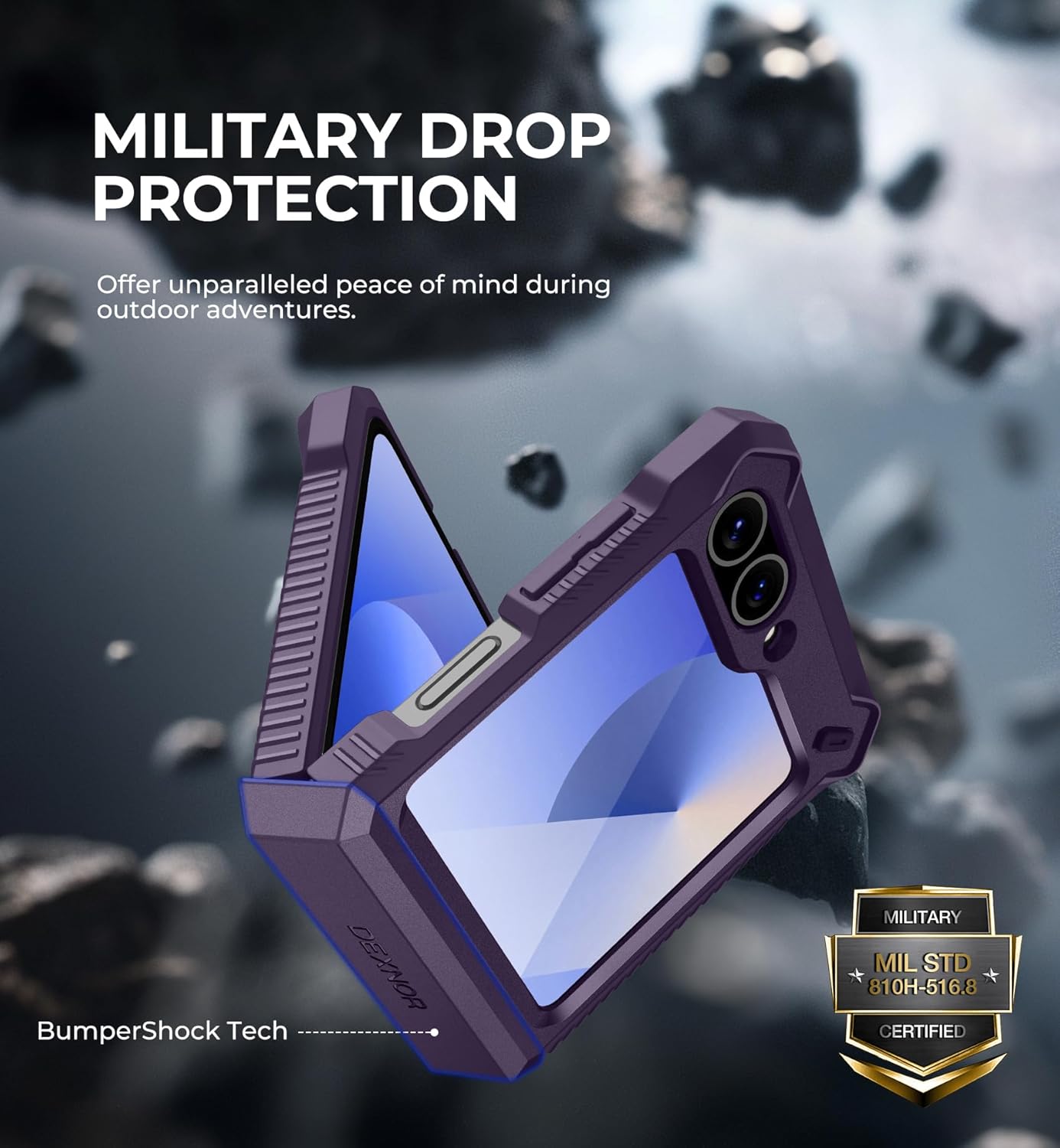 Dexnor for Samsung Galaxy Z Flip 6 Case with Stand & Hinge Protection & Front Screen Protector, Dual-Layer Rugged Bumper Case Shockproof Full-Body Protective Cover for Galaxy Z Flip 6 (2024),Purple