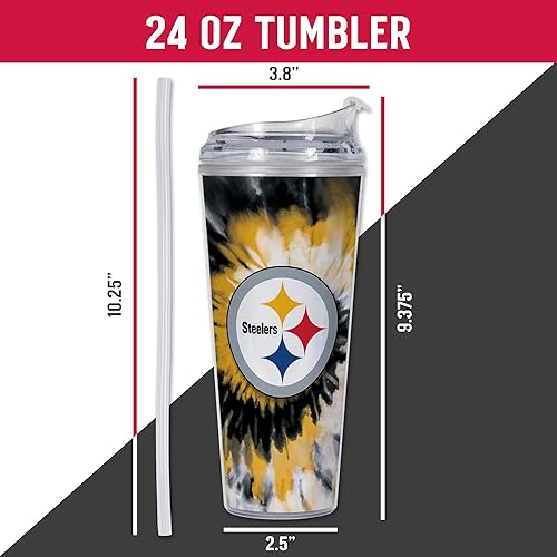 Miniatura 65 de Rico Industries NFL - Vaso de purpurina acrílica de 24 onzas con tapa con bisagras, vaso de doble pared con licencia oficial y popote Tie Dye