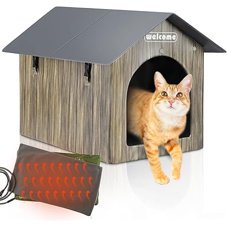 Amazon Com Heated Cat House Petnf Waterproof Cat House For Indoor Outdoor Cats In Winter 2 Doors Heated Cat Bed For Outside Feral Cats With Heated Pad Weatherproof Insulated Kitty House Outdoor