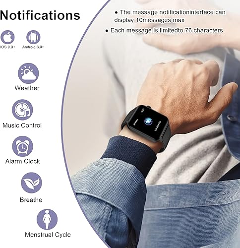 Miniatura 5 de IOWODO Reloj inteligente para hombres y mujeres, pantalla HD de 1.85 pulgadas con hacer y responder llamadas, con asistente de voz AI, SpO2monitor