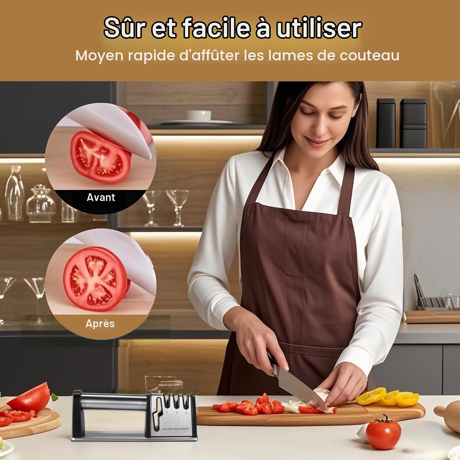 Aiguiseur de Couteaux Professionnel 2024-Upgrade - Acier Inoxydable