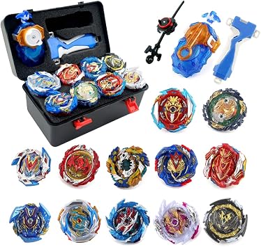 Gyro Battling Set, 10 Spinning Tops, 2 Launchers with Storage Box, Kids Toys Birthday Gift Ideal for 6+ Years Old Boys Kids X-10
