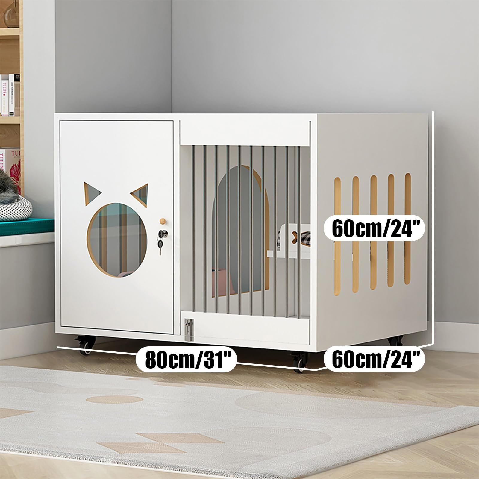 Cuccia per Gatti in Legno, Recinti per Gatti in Legno da Interno con Ruote, Villa per Gatti, Condominio Chiuso per Gatti Gattini, Adatto per Negozio di Animali Domestici Sala Parto per Gatti