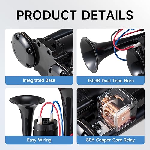 Miniatura 4 de Bocina de aire de 12 V y 150 DB para camión para tren, bocinas de automóvil ruidosas con compresor para camión, barco, tren, altavoces, coches,