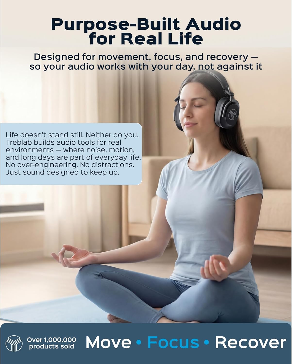 TREBLAB U5 Hybrid Active Noise Cancelling Headphones Over Ear for Work, Focus & Travel - All Day Comfort, Lightweight Foldable Design, 55 Hours ANC Battery, Wireless Bluetooth Headphones with Mic - Image 10