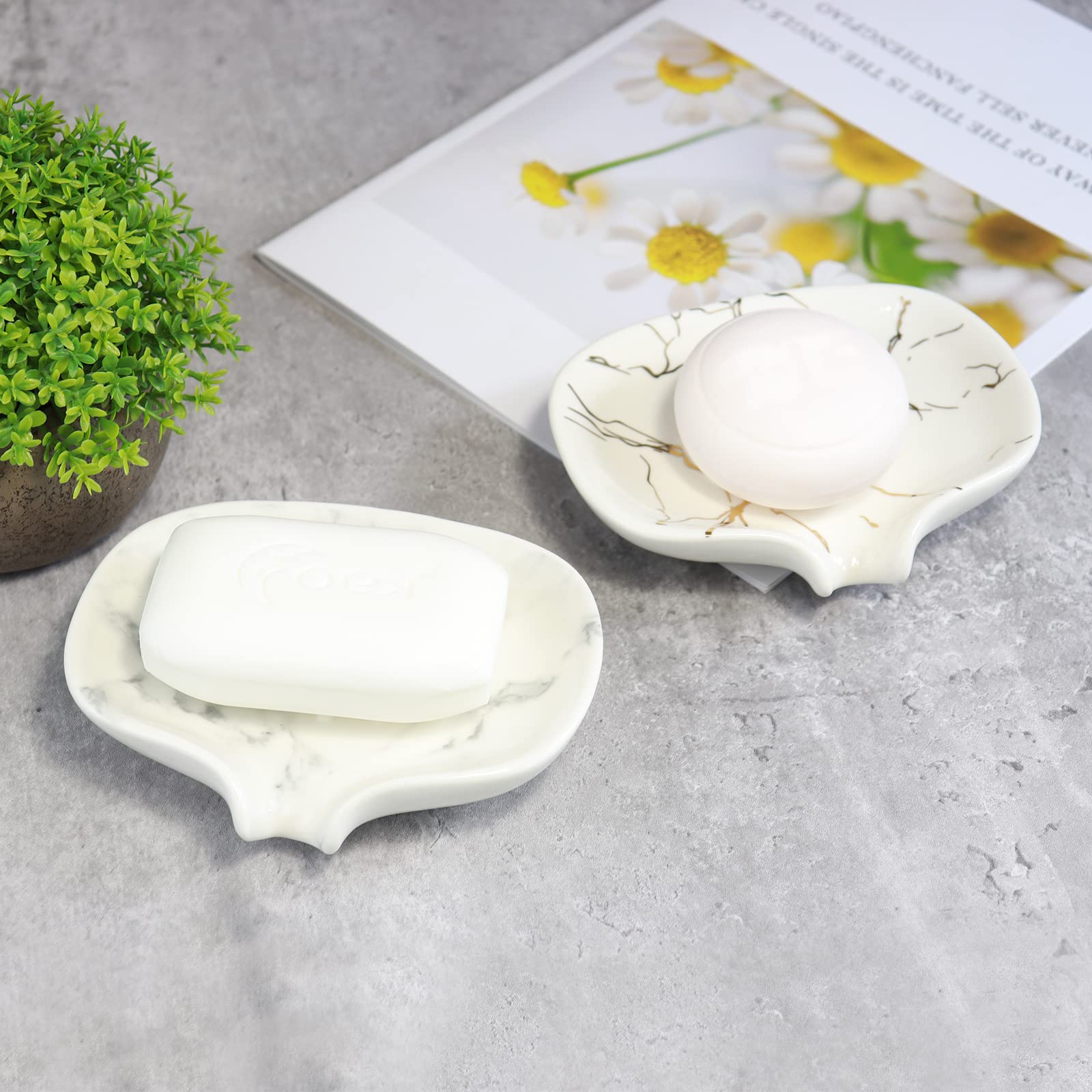 Jabonera de cerámica con textura de mármol, ranura autodrenante, jabonera autodrenante, jabonera portátil para ducha, baño, cocina, fregadero, encimera del hospital, hotel, restaurante.