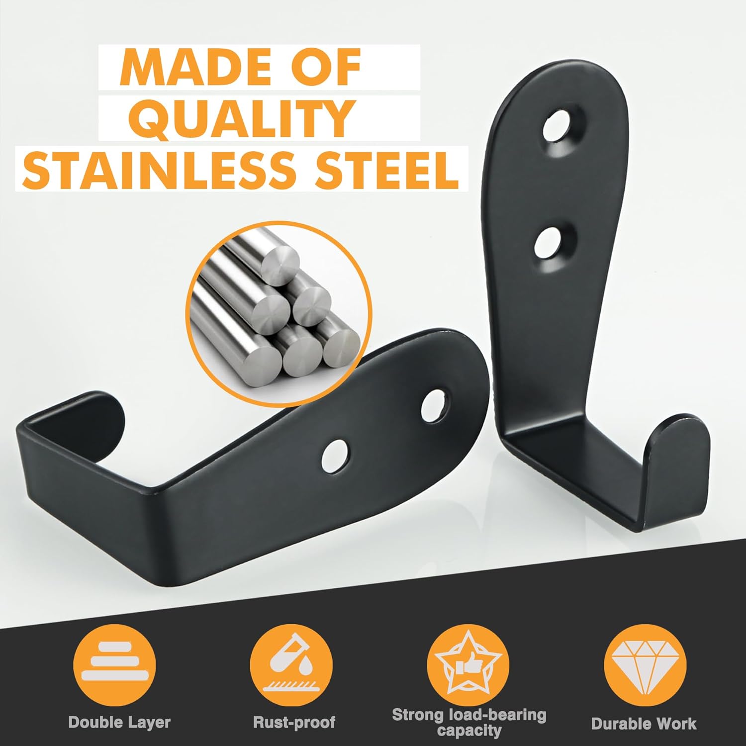 Alise Single Robe Coat Hook Towel Hooks Wall Mount Clothes Hooks for Bathroom Kitchen Closet Toilet Garage Balcony,Stainless Steel Hat and Coat Hook for Robes, Bags, Keys, Clothes,Black,10 Pcs