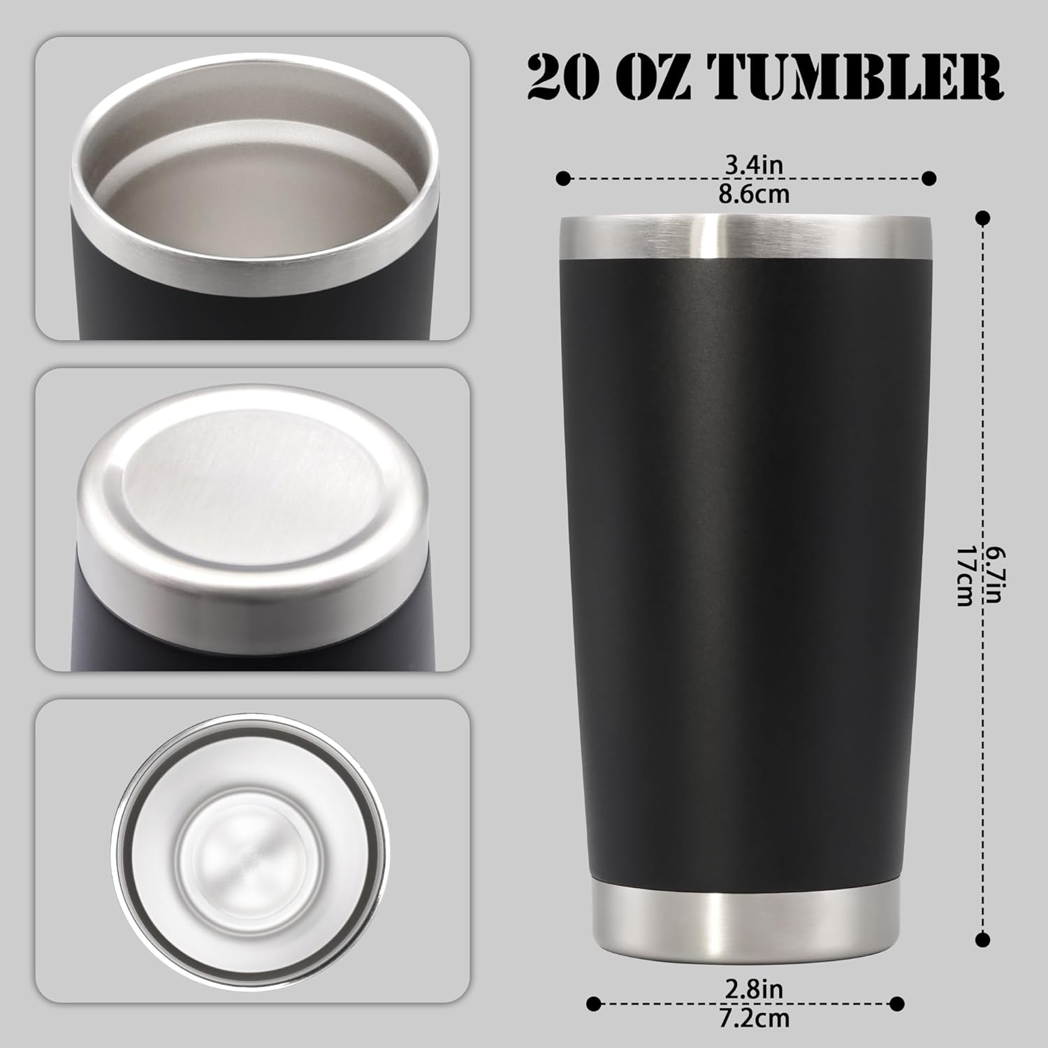 20 oz Tumbler with lid Double Wall Vacuum Insulated Tumblers Stainless Steel Coffee Mug Travel Coffee Tumbler Powder Coated Tumbler Cup Keep Hot&Cold - (Black 12 Pack) - Image 4