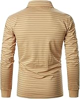 Vista 3 de STTLZMC Polo a rayas para hombre, manga larga, de algodón, ligero, básico, con bolsillo