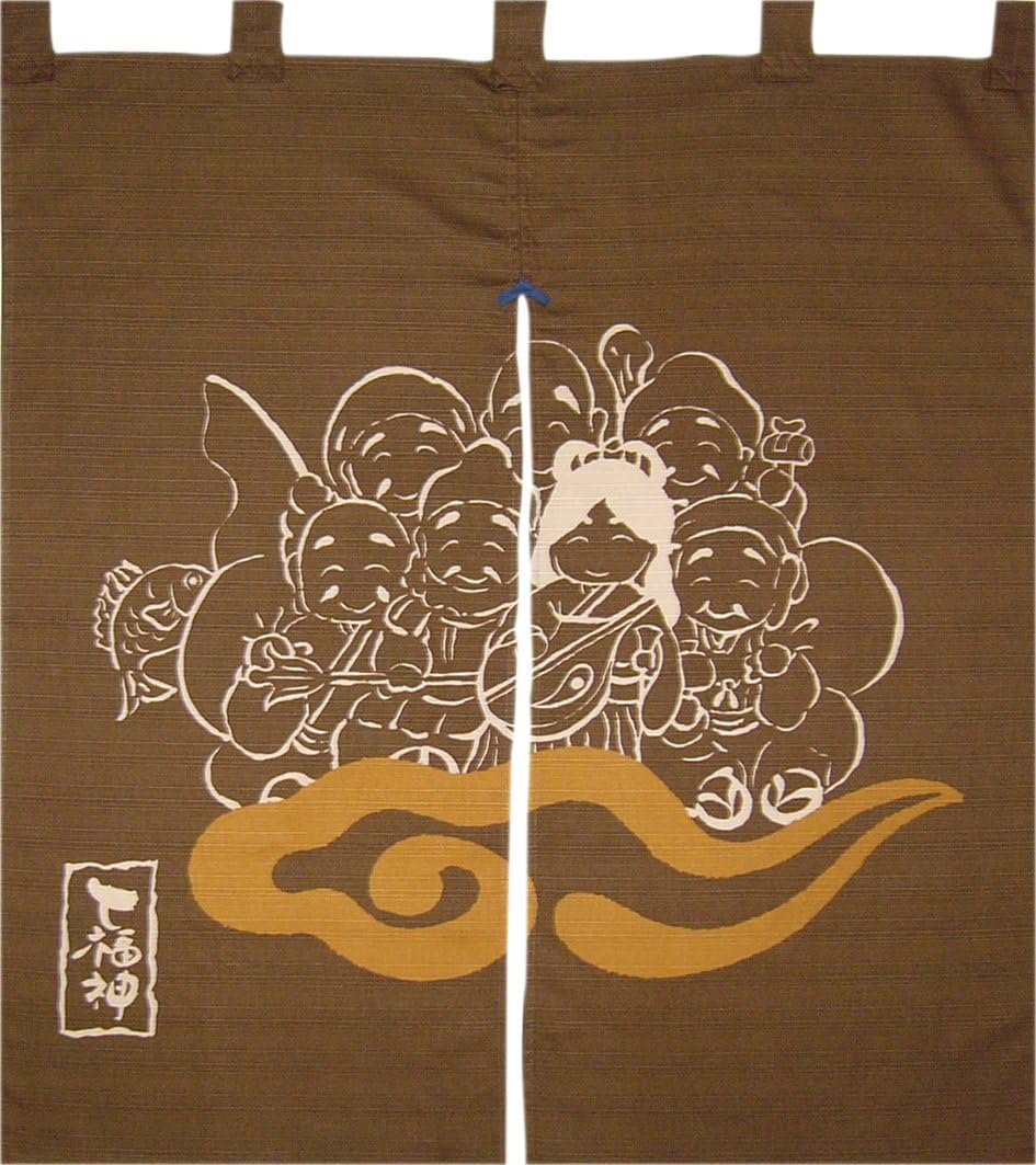 Made in Japan Indigo Dyeing the Seven Deities of Good Fortune Noren Curtain Tapestry