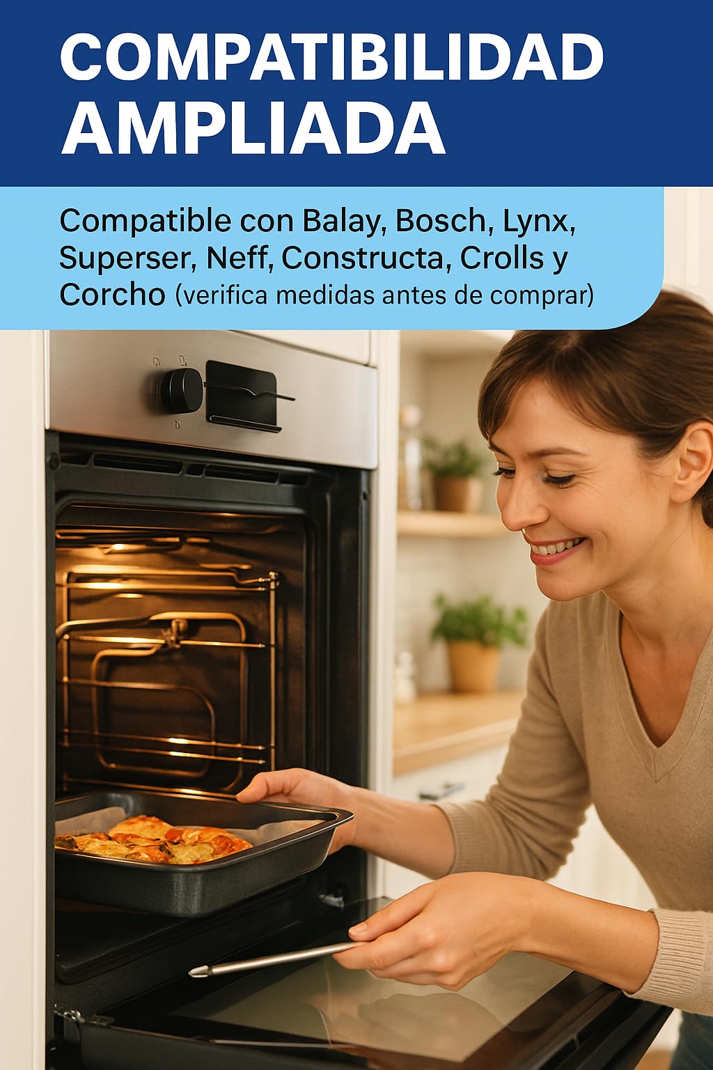 RECAMBIOS DREYMA Resistencia Grill Superior 2300W 230V 367 x 345 mm Distancia Terminales 26mm 3 Faston Recambio Horno Compatible con Balay Bosch Lynx Superser Neff Constructa Crolls Corcho Pro