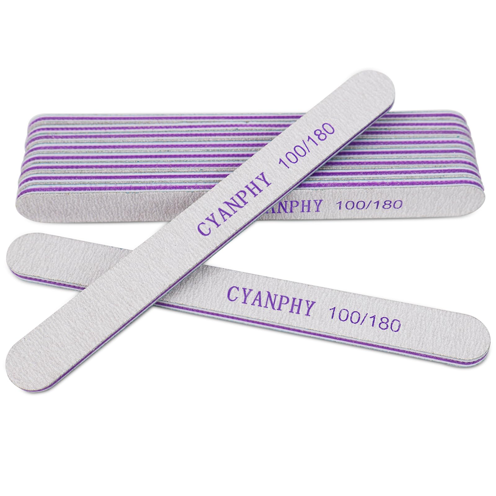 CYANPHY Nail Files 100 180 Grit: Nail Files for Natural Nails, 10 Pcs Emery Boards for Nails, Doubled Sides Washable Nail Files and Buffers Nail Care Manicure Kit Salon Home Use
