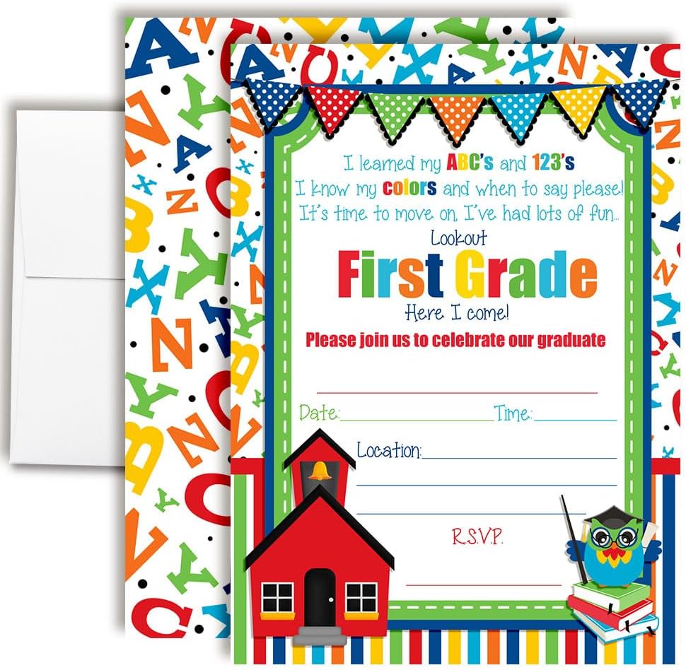 Amanda Creation Kindergarten Graduation Fill In Style Invitations, set of 20 including envelopes