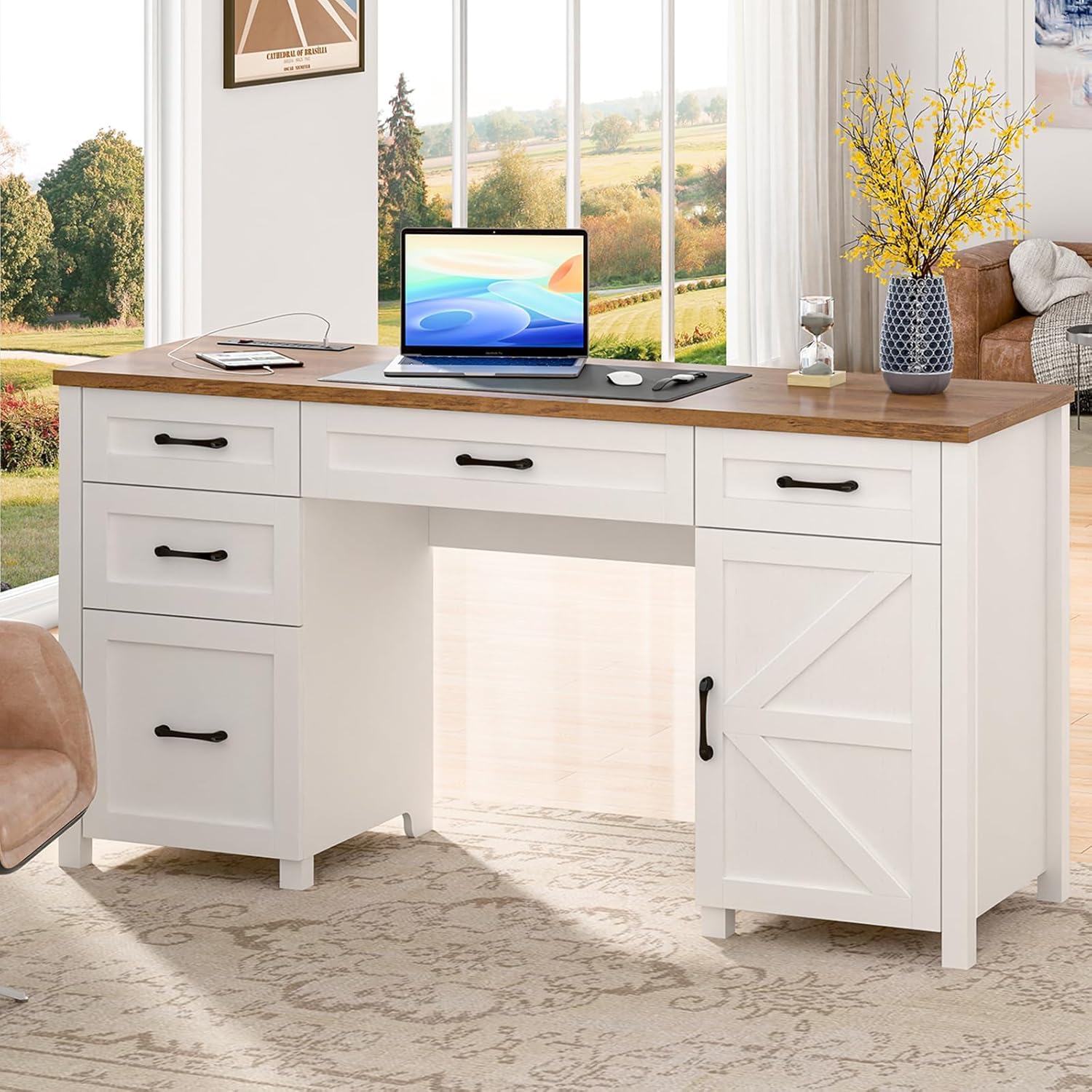 Amazon.com: Farmhouse 61'' Executive Desk with 5 Drawers, Rustic