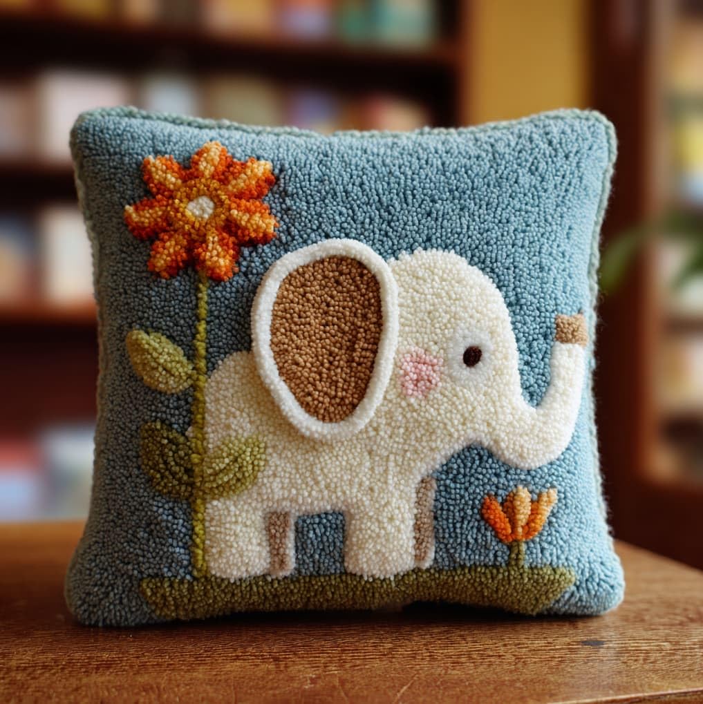 AxiangziK Latch Hook Needlecraft Pillow Kit 43x43cm,Cartoon Elephant