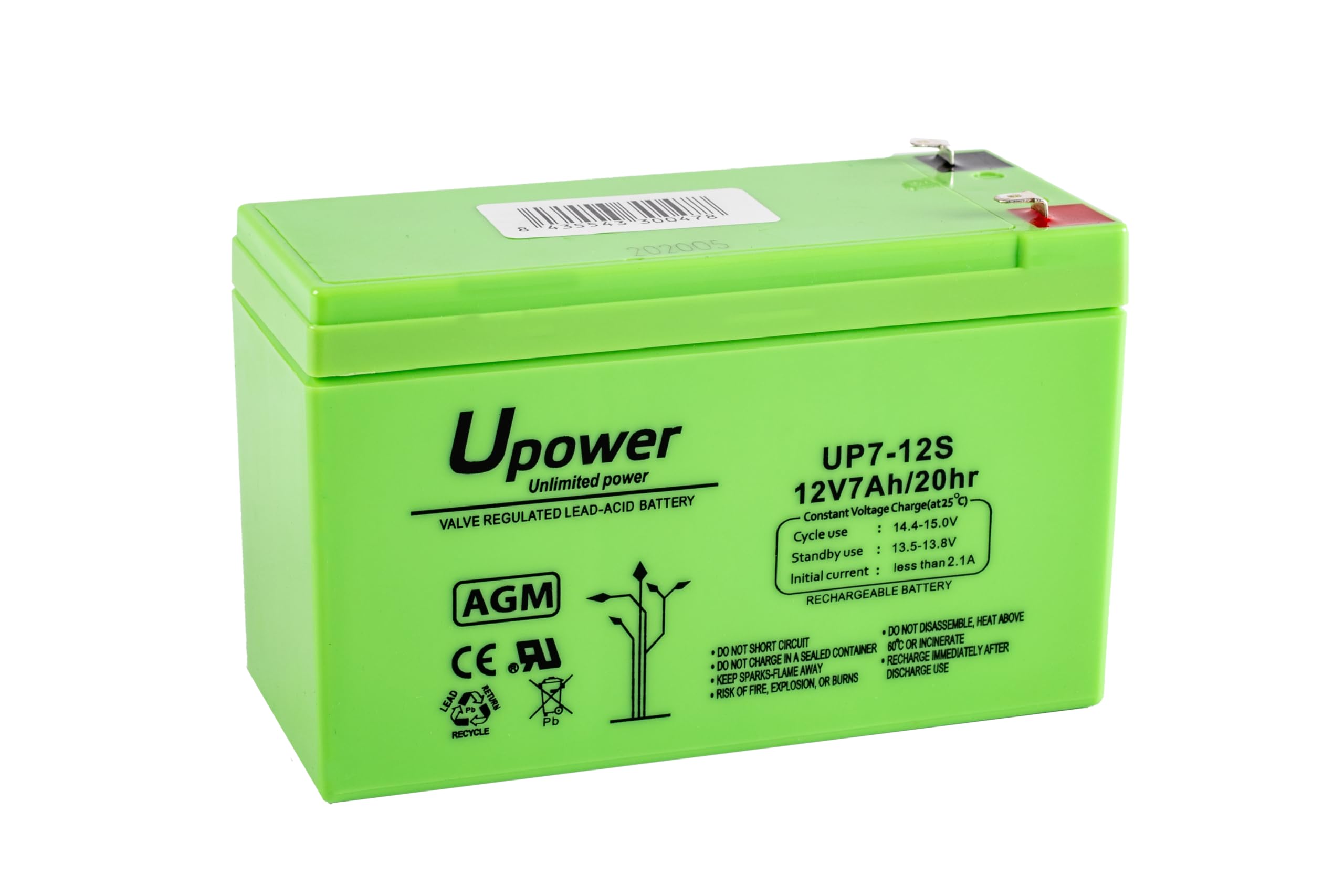 Batería U-Power Plomb AGM 12V 7Ah F1 4,8mm