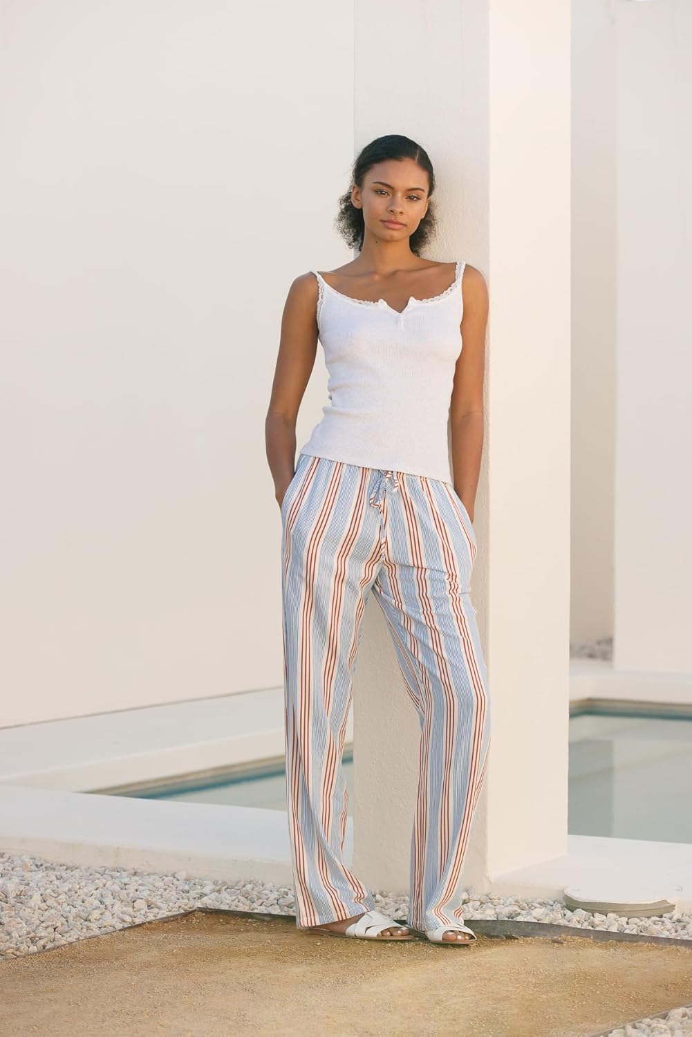 Cali1850 Women's Printed Linen Pants - 30" Inseam Drawstring Elastic Waist Casual Pull On Beach Lounge Trousers with Pockets - Image 6