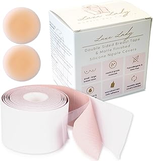 Luxe Lady Double Sided Boob Tape Invisible Bra Breast Tape Lift (1 Roll) & Nipple Covers (1 Pair) | Boobtape for Breast Lift Tape, Bra Tape Lift for Breast, Dress Tape Double Sided Body Tape for Breast, Fashion Tape Double Sided Tape for Clothes