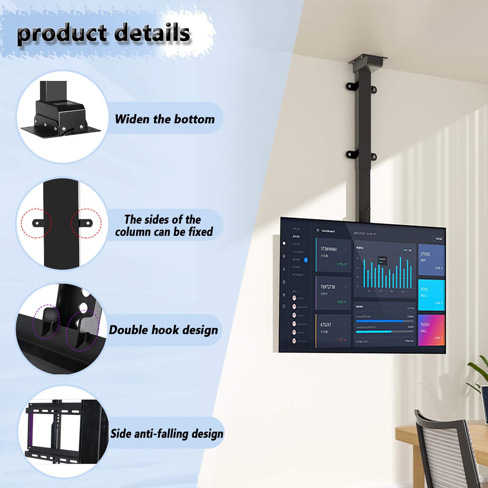 Soporte De Pared TV,Soporte De Techo Motorizado Ajustable,Se Adapta A La Mayoría De Televisores De 26-70 Pulgadas,con Control Remoto Y Diseño De Control De Interruptor