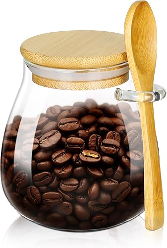 holoith Contenedor de azúcar con tapa y cuchara de bambú, tarro de vidrio para azúcar de 15 onzas para accesorios de cafetería, recipiente de café,