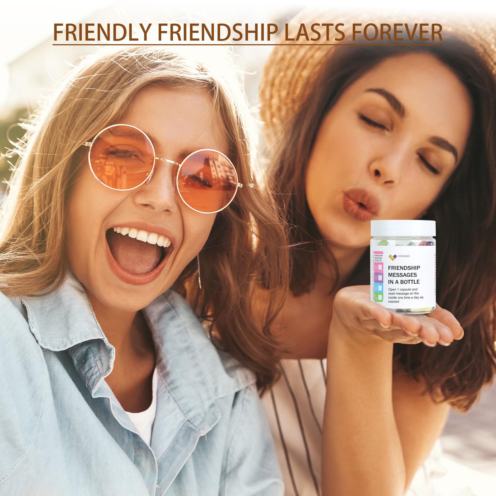 HSXIANG Friendship Messages in a Bottle?5oz?,Friendship Gifts for Your Bestfriend,Women,BFF, Sister, 50PCS Pre-Written Capsule Letters Gifts for Valentine’s Day,Birthday,Thanksgiving, Chrismas Day.