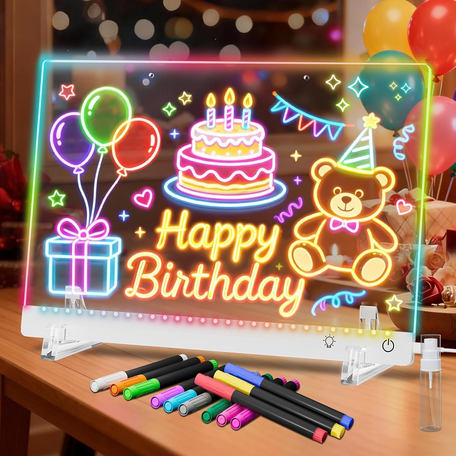 LED Drawing Board for Kids with Markers, LED Note Board with Colors, Acrylic Dry Erase Board with Light for Home, Office, Birthday(White)