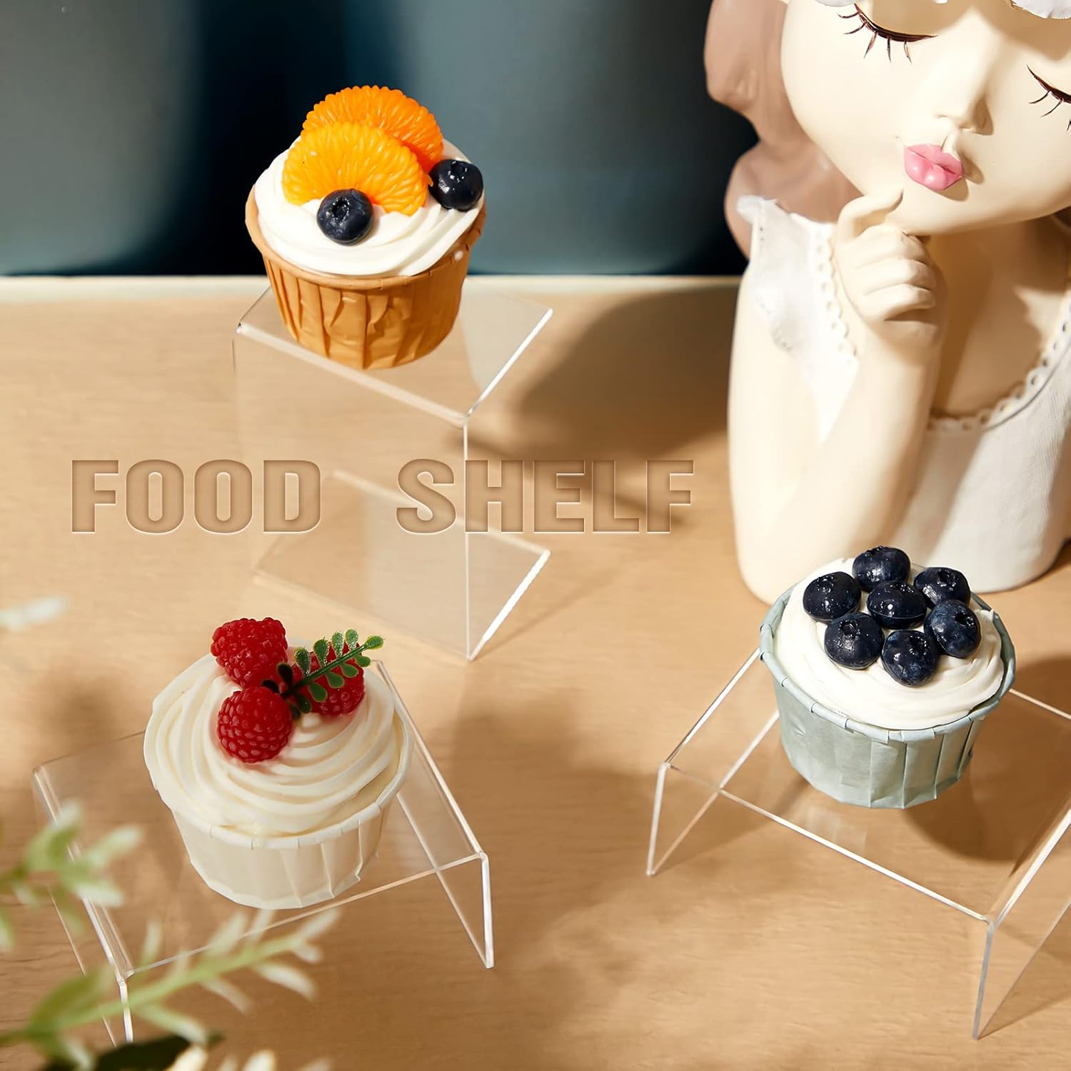 24 Pieces Acrylic Risers for Display Clear Acrylic Stand Shelf Display Risers for Collectibles Tabletop for Jewels Cupcakes Tea Sets Small Toys Arts Crafts and Candy (4 x 3 x 2 Inch)