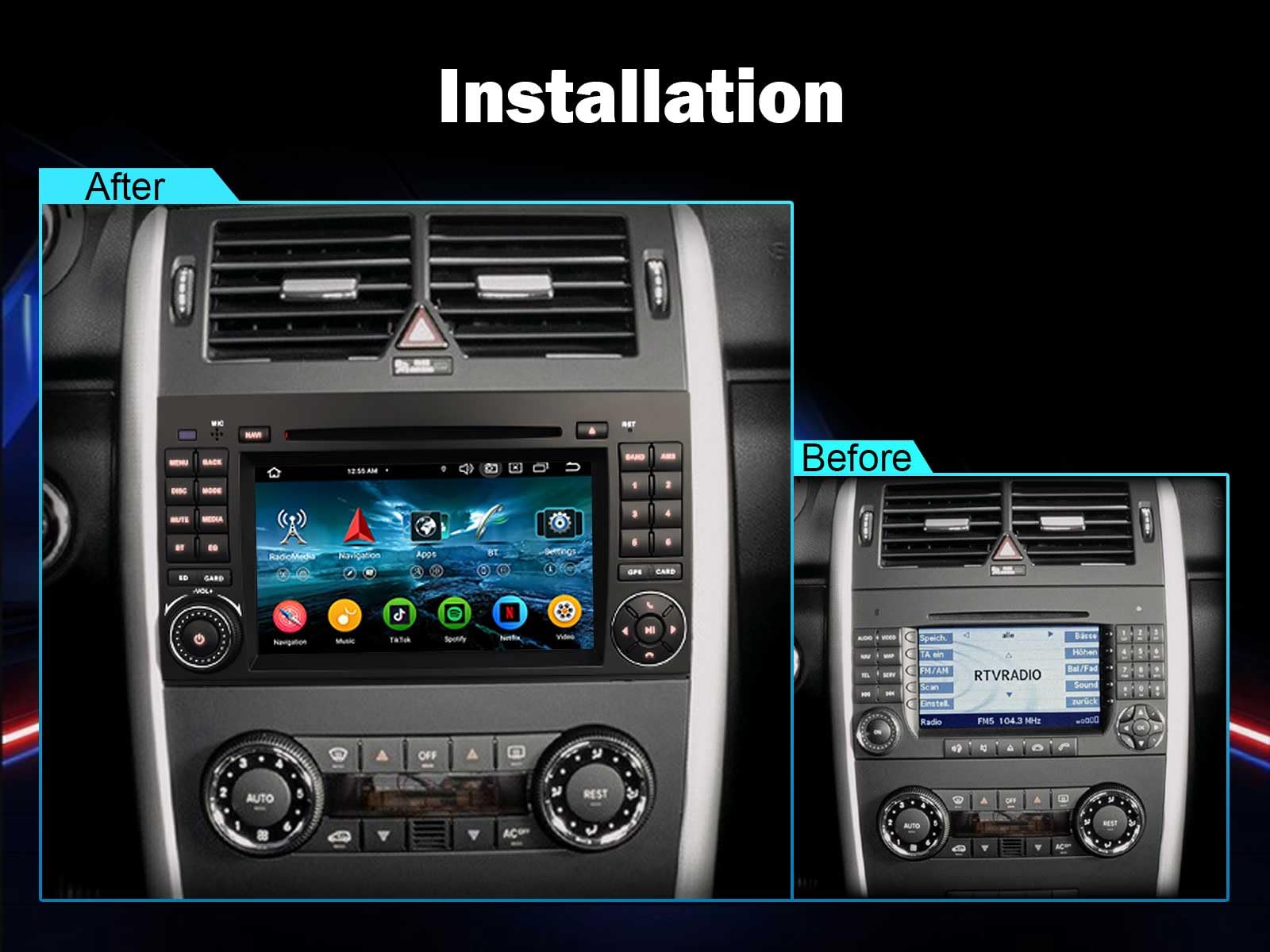 7"Android 16 Autoradio DVD pour Mercedes Classe A/B W169 W245 Sprinter Vito | VW Crafter 8 cœurs 4Go 64 Go Sans fil Carplay Android Auto GPS Navigatuer DSP Bluetooth 5.0