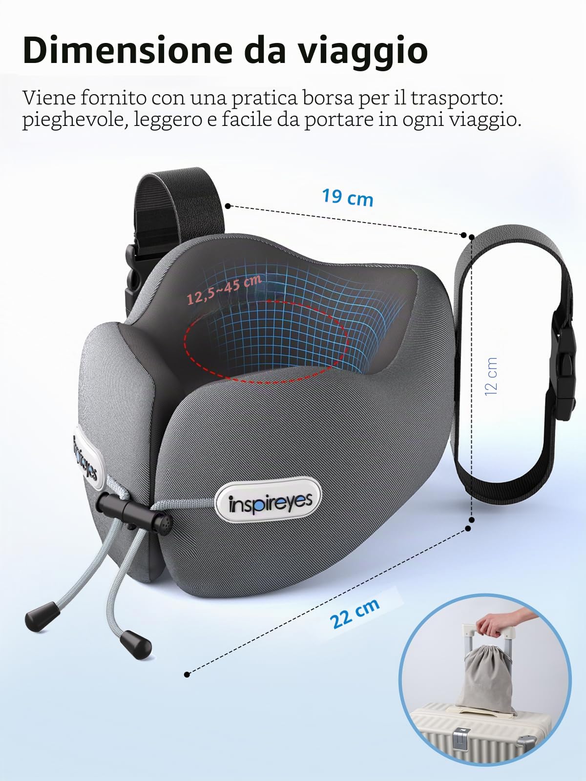 Inspireyes Cuscino per il Collo, Cuscino da Viaggio con Cinturino per Sedile, Maschera da Sonno 3D, Supporto Doppio per Collo e Testa, Cuscino per Aereo in Schiuma ad Alto Supporto per Lunghi Voli e