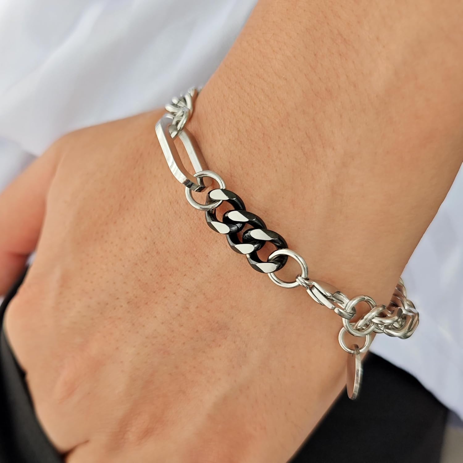 Unisex Titanium Cuban Chain Bracelet - Stainless Steel Minimalist Hip Hop Link Wristband Cuff Bracelet, 21cm (8.46in) - Image 8
