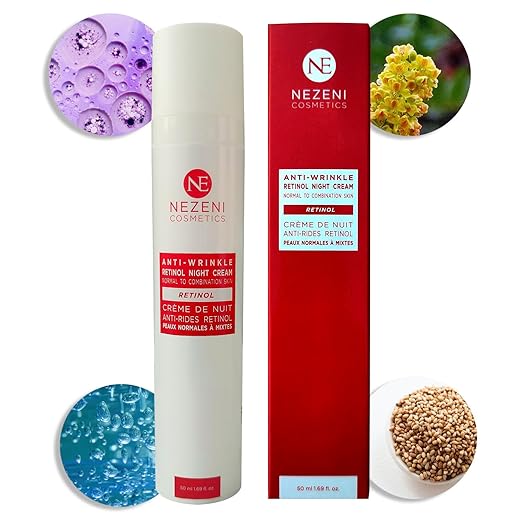 Nezeni Crema Noche 1% RETINOL PURO Antiarrugas Mujer/Hombre 27 Activos | Rellenador Arrugas Profundas Con Ácido Hialurónico | Crema Reafirmante Cara, Cuello y Escote | Piel Normal, Grasa y Mixta