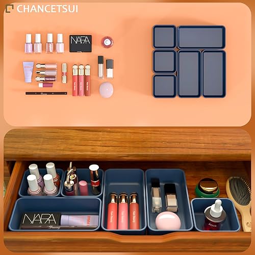 Miniatura 3 de Juego de 6 organizadores apilables para cajones, separadores de cajones de escritorio, bandejas de maquillaje cosmético para tocador de baño,