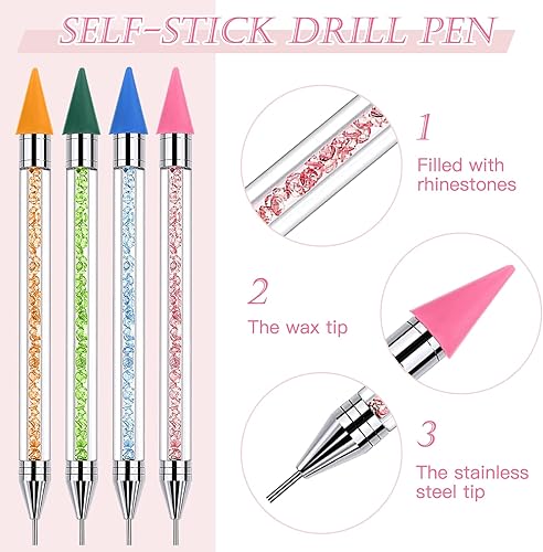 Miniatura 9 de ZYNERY 4 bolígrafos de cera, bolígrafos de pintura de diamante, no necesita cera, bolígrafos autoadhesivos, bolígrafos de arte de diamante para