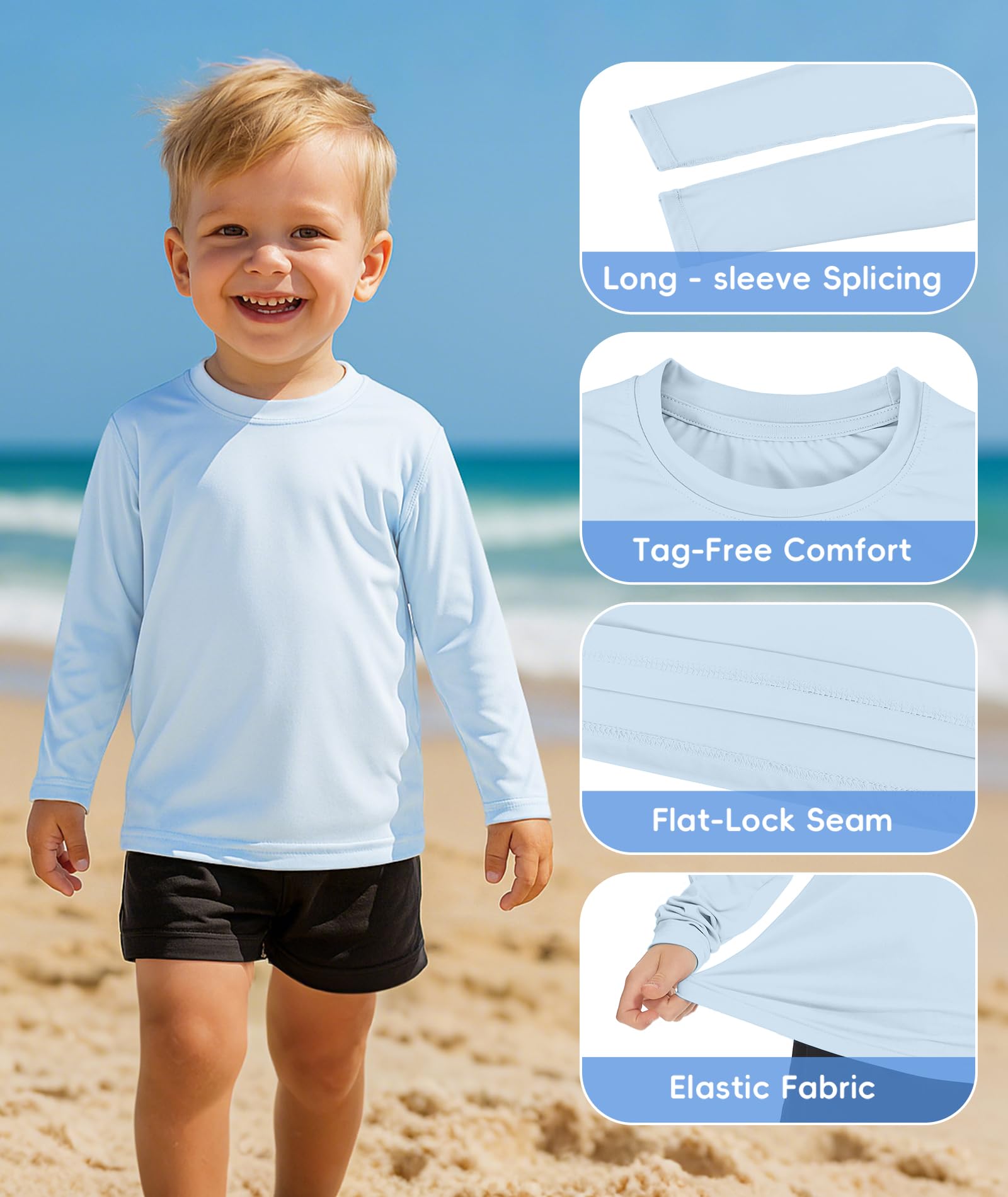 American Trends Protector de erupción para niños: protección solar UPF 50+ para deportes al aire libre, camisas de sol de manga larga 2-9T