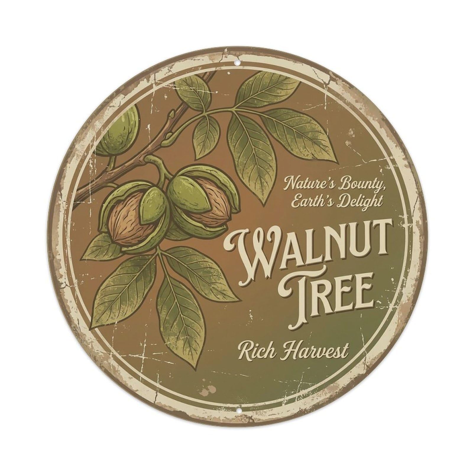 Cxhjca 8X8inch(20X20cm) Vintage Cottagecore Garden Walnut Tree Branch Metal Tin Sign