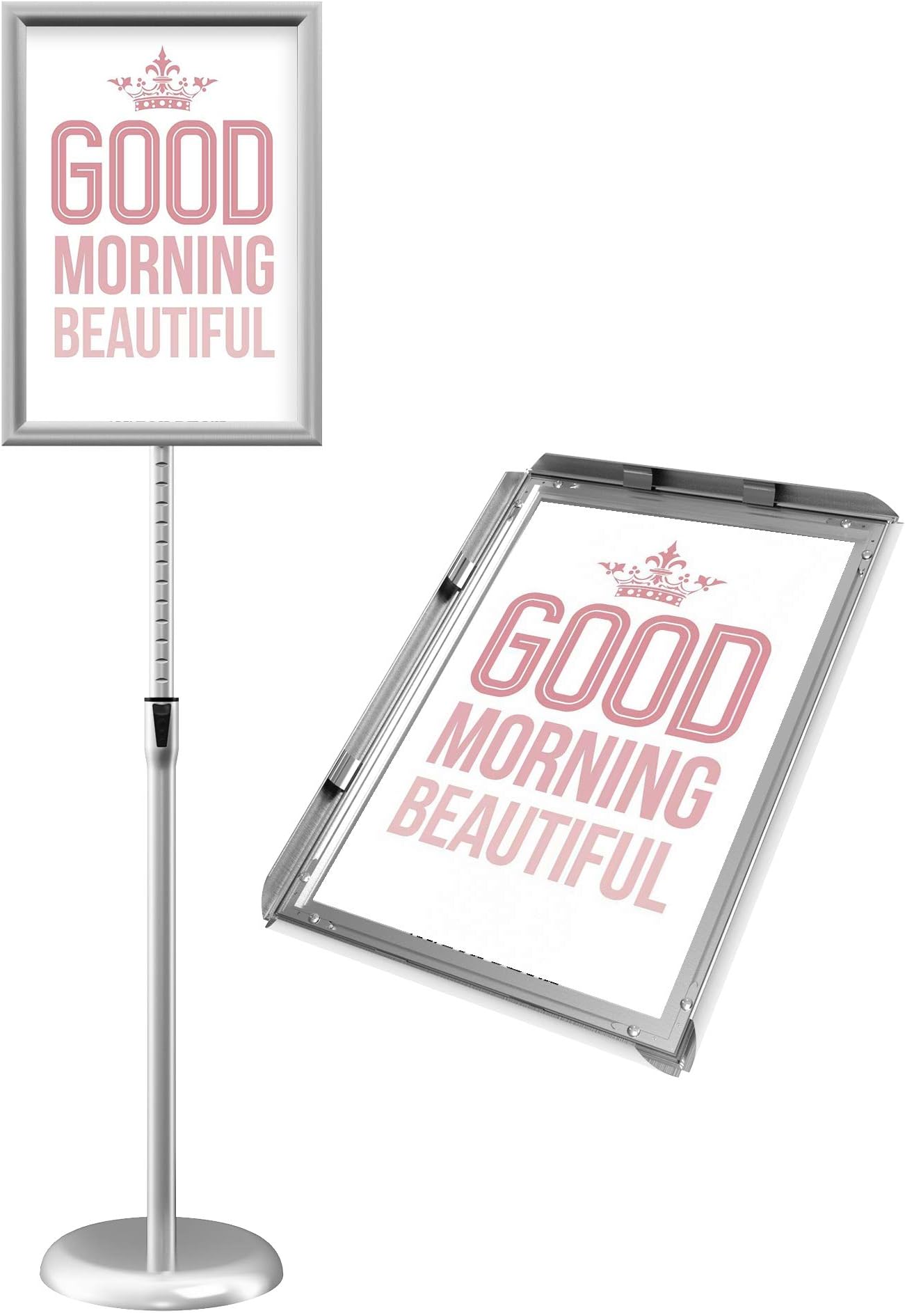 GUOHONG A3 Poster Stand Adjustable Stainless Steel Replaceable Advertising Rack Sign Stand Silver