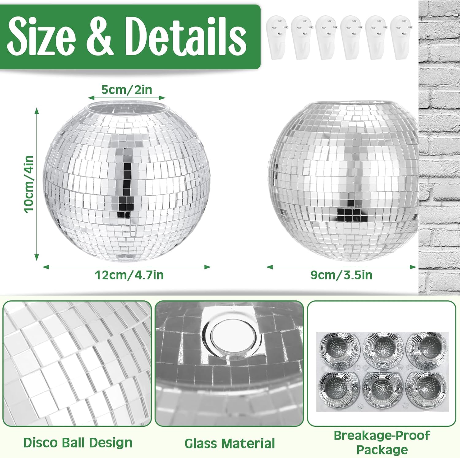 Maxcheck 2 Pcs Disco Ball Planter 4.7 Inch Mirror Disco Ball Wall Hanging Planter Glass Vase Boho Flower Pots Plant Terrariums for Indoor Outdoor Home Decorations (Silver)