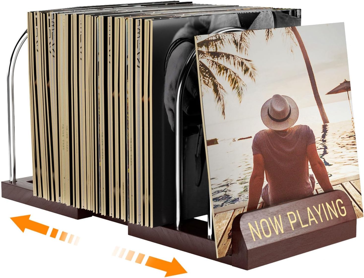 HULISEN Expandable Vinyl Record Storage, 30-70 LPs Adjustable Now Playing Record Holder for Albums, Wood Now Spinning Vinyl Record Stand Display Rack Organizer, Gift Package, Effortless Assembly